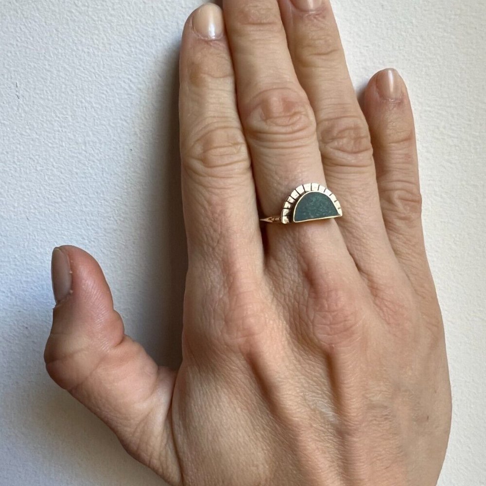 YOUNG IN THE MOUNTAINS Selene Chrysocolla Gold Sterling Size 6.5